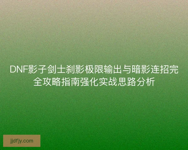 DNF影子剑士刹影极限输出与暗影连招完全攻略指南强化实战思路分析